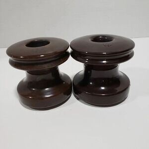 Vintage Set of 2 Ceramic  Brown Glazed Insulators.